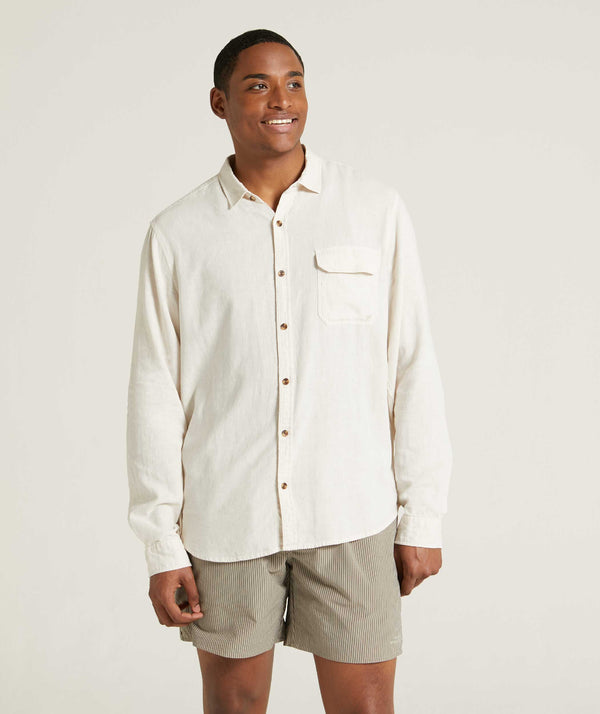 Mens Garment Dyed Long Sleeve Shirt - Light Sand
