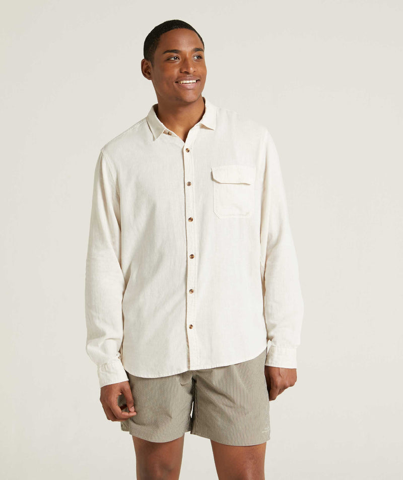 Mens Garment Dyed Long Sleeve Shirt - Light Sand