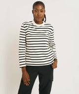 Ladies Regular Fit Long Sleeve Tee - Black & Ecru