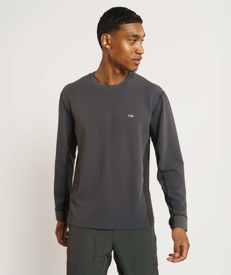 Mens Versatile Waffle Long Sleeve Top - Charcoal