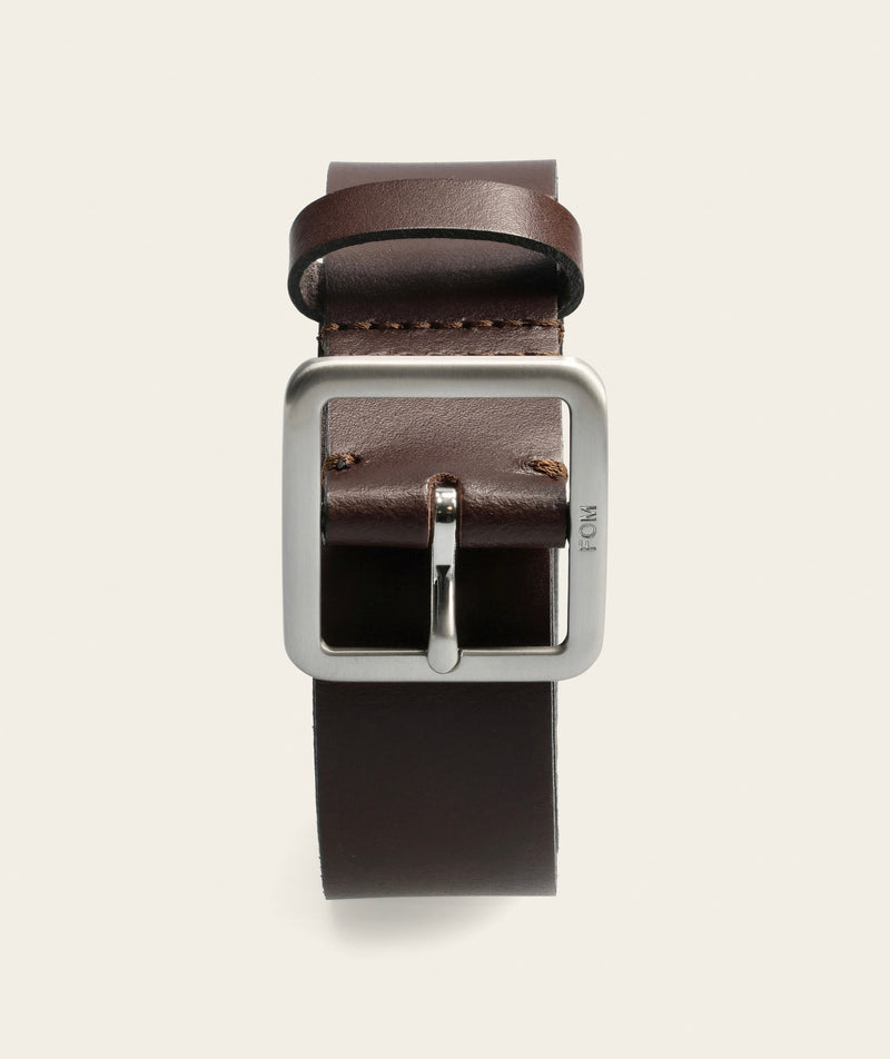Mens Belt - Choc Brown/ Brushed Silver Buckle