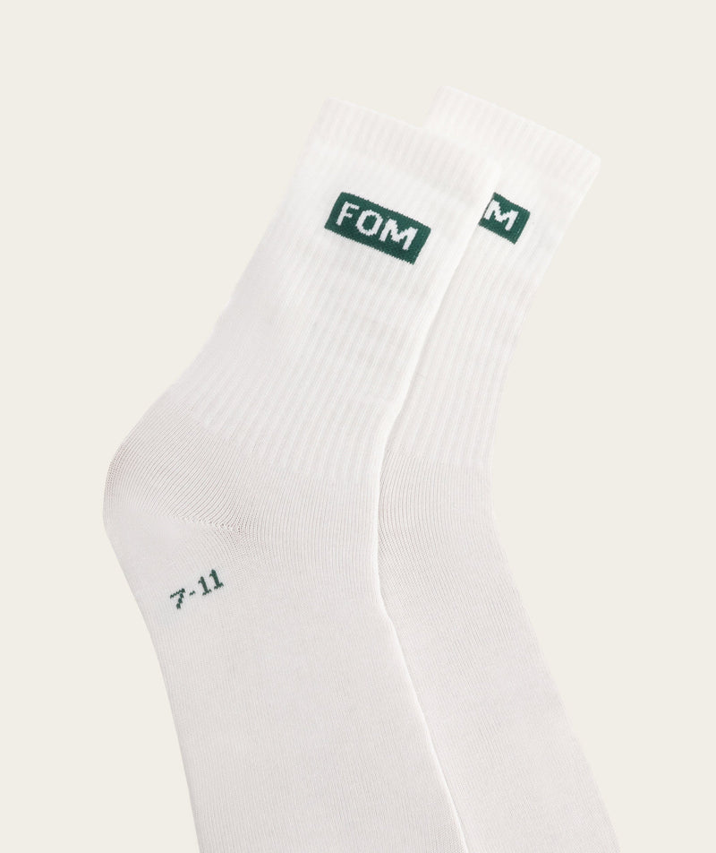 Socks Crew Twin Pack - White/ Forest Green & Dark Sand FOM (Size 7-11)