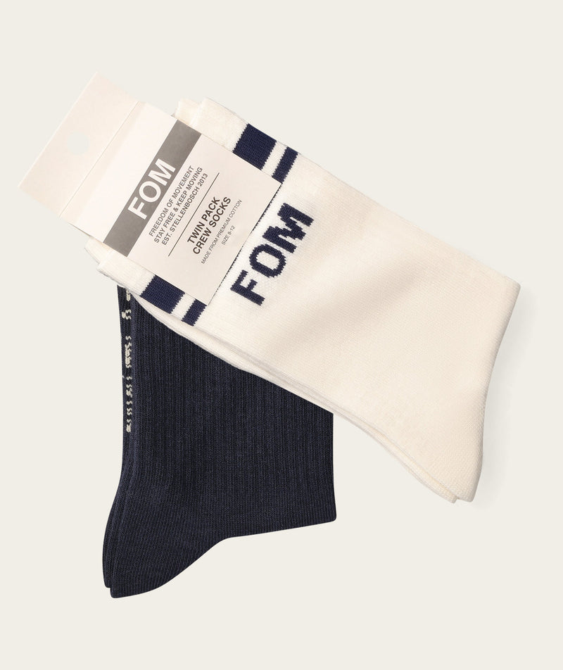 Socks Crew Twin Pack - Off-White & Navy Stripes (Size 8-12)