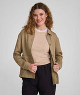 Ladies Linen Blend Shacket - Gray Green