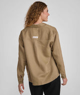 Ladies Linen Blend Shacket - Gray Green