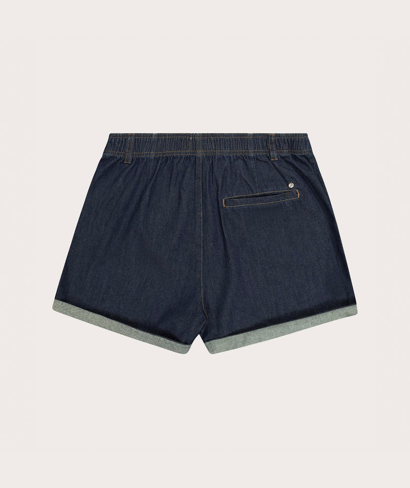 Ladies High Waisted Denim Shorts - Indigo