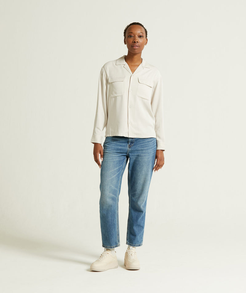 Ladies Long Sleeve Slim Fit Shirt - Light Grey