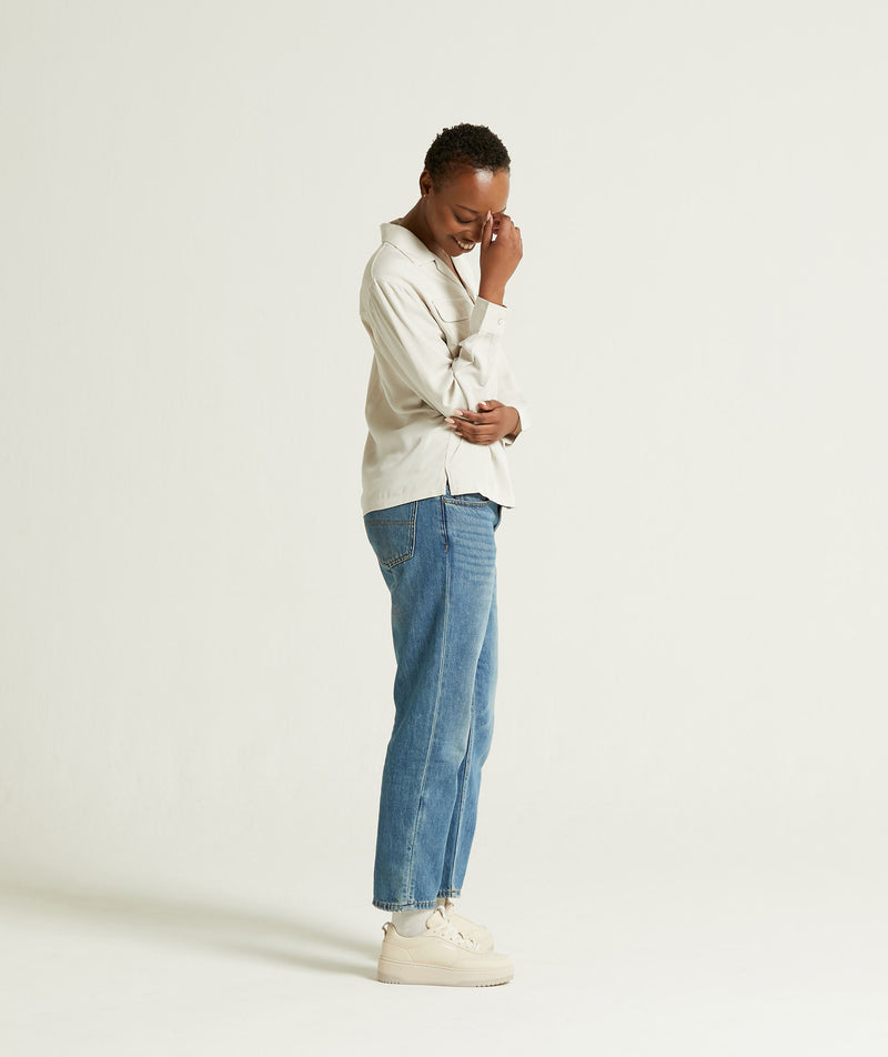 Ladies Long Sleeve Slim Fit Shirt - Light Grey