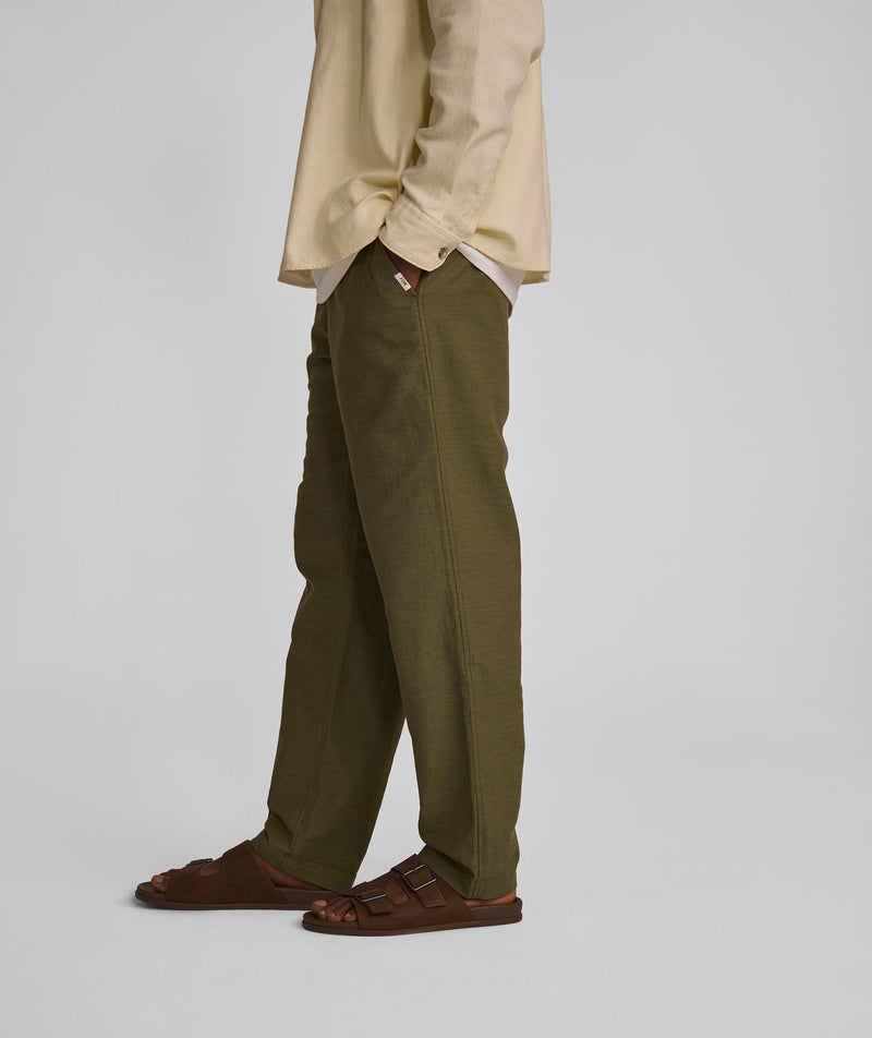 Mens Straight Linen Blend Pants - Olive