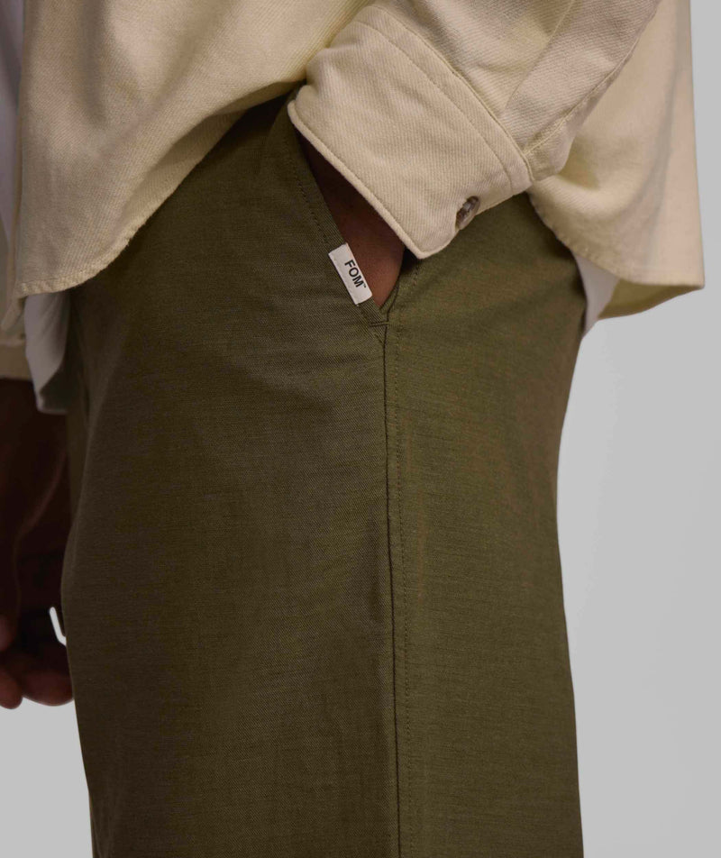 Mens Straight Linen Blend Pants - Olive