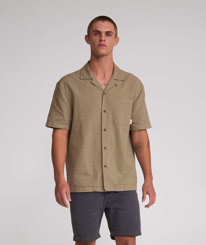 Mens Short Sleeve Textured Pocket Shirt - Lichen Green