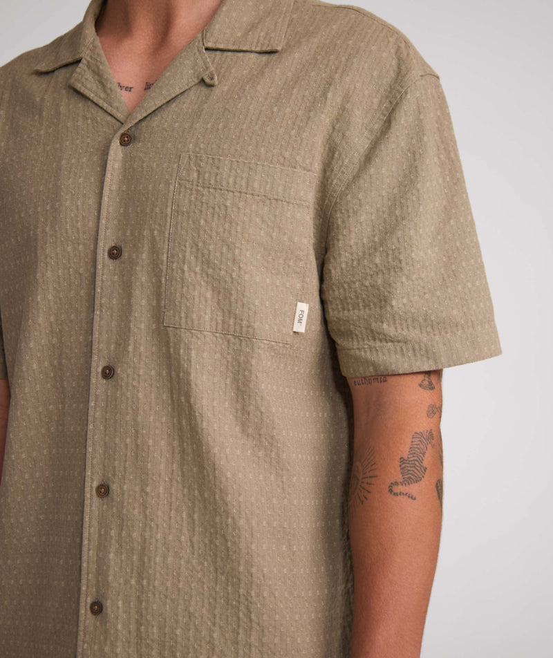 Mens Short Sleeve Textured Pocket Shirt - Lichen Green