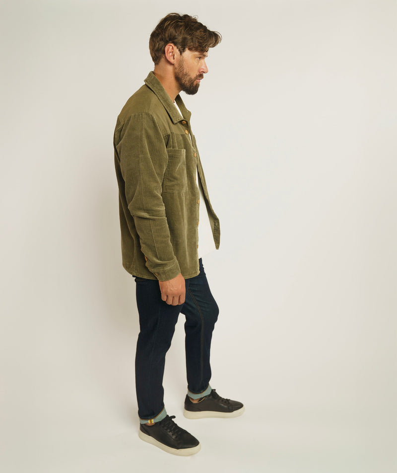 Mens Corduroy Overshirt - Olive Green