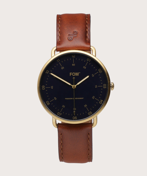 Pilot Navy/ Brushed Gold - Tobacco (42mm)